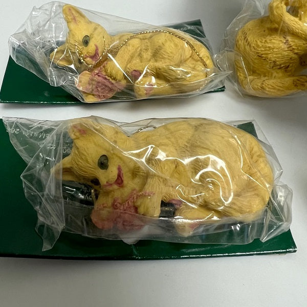 Holiday Cat Ornament Lot of 4 Hand Painted Yellow Striped Cat Ornaments