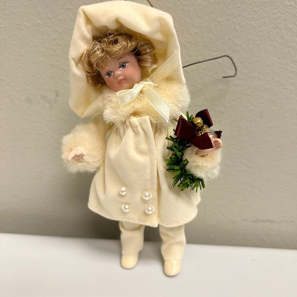KSA Collectibles Christmas Doll Ornament 6in Holding Wreath 