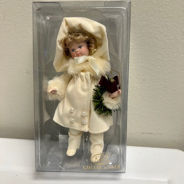 KSA Collectibles Christmas Doll Ornament 6in Holding Wreath 