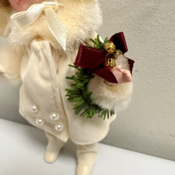 KSA Collectibles Christmas Doll Ornament 6in Holding Wreath 