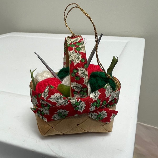 Knitting Basket Christmas Ornament with Knitting Needles