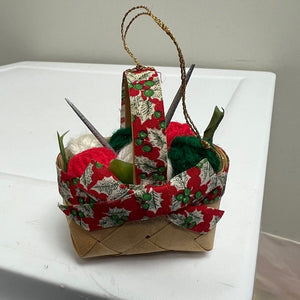 Knitting Basket Christmas Ornament with Knitting Needles