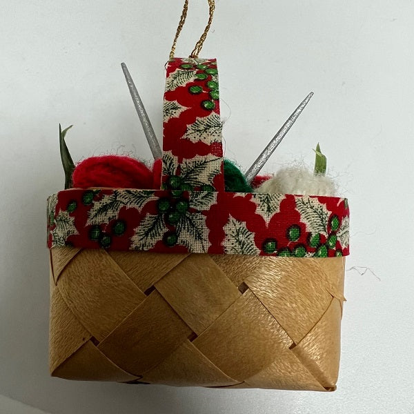 Knitting Basket Christmas Ornament with Knitting Needles
