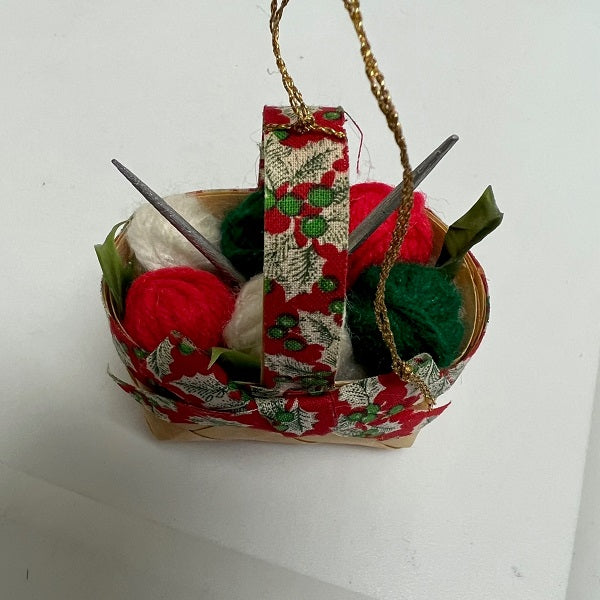 Knitting Basket Christmas Ornament with Knitting Needles