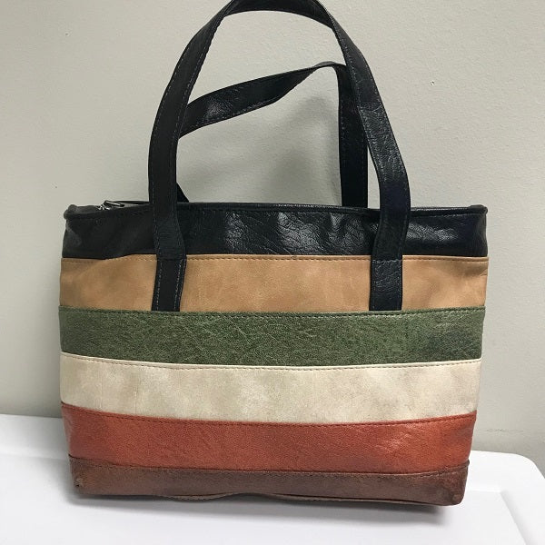 Leather Purse Multi-Color Striped Handbag Shoulder Straps YKK Zipper