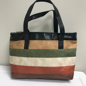 Leather Purse Multi-Color Striped Handbag Shoulder Straps YKK Zipper