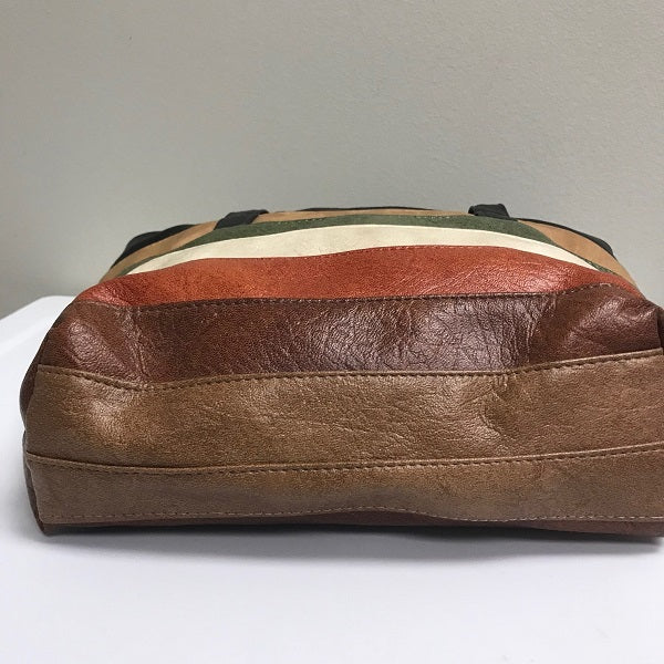 Leather Purse Multi-Color Striped Handbag Shoulder Straps YKK Zipper