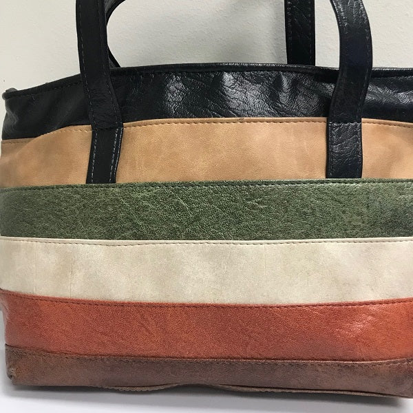 Leather Purse Multi-Color Striped Handbag Shoulder Straps YKK Zipper