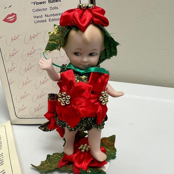 Marie Osmond Porcelain Flower Babies Figurine w Poinsettias
