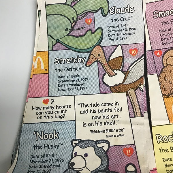 McDonalds Happy Meal Paper Bags. Ty Beanie Babies Happy Meal Bags