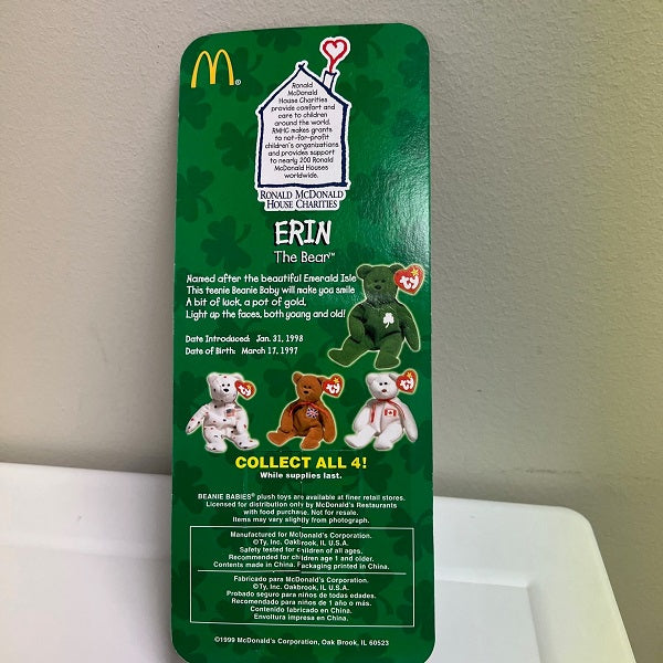 McDonalds Ty Beanie Baby Erin the Bear Irish Bear 1999