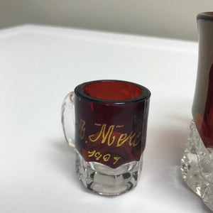 2 Antique 1900s Ruby Red Flask Souvenir Mugs 