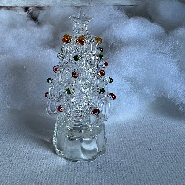 Miniature Clear Christmas Tree with Colorful Bulbs 3.5in