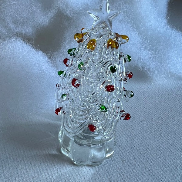 Miniature Clear Christmas Tree with Colorful Bulbs 3.5in