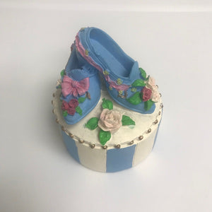 Miniature Collectible Resin Trinket Box With Resin Victorian Shoes On Top