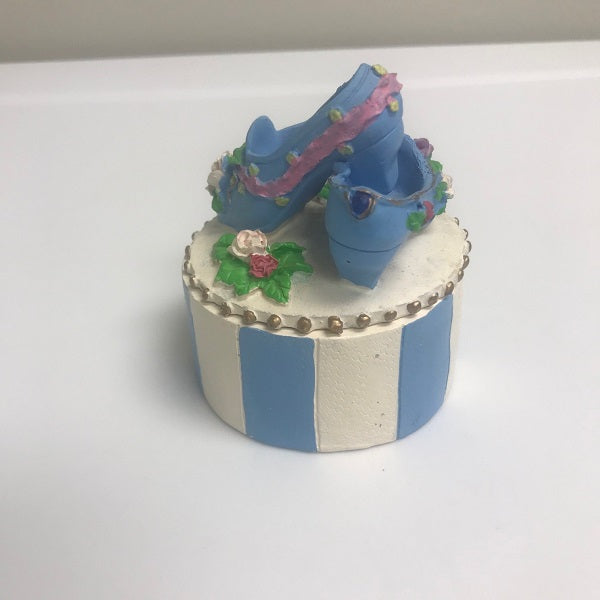 Miniature Collectible Resin Trinket Box With Resin Victorian Shoes On Top