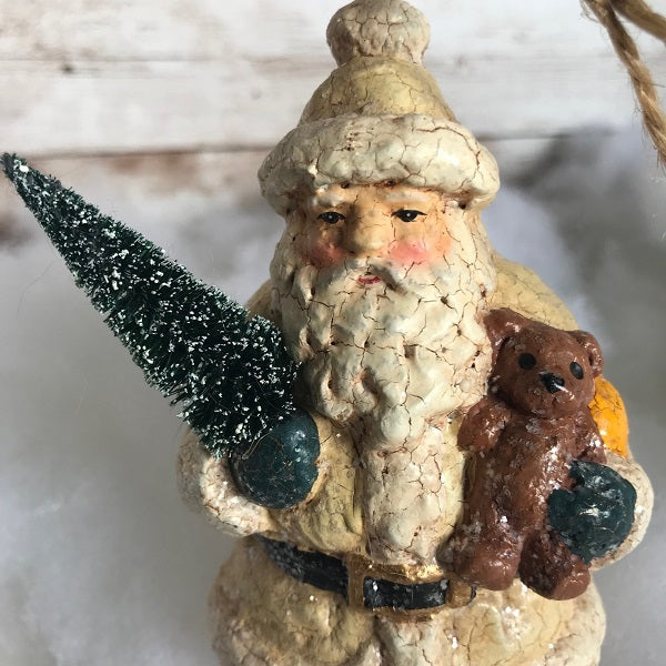 Brown and Cream Glittered Christmas Santa Ornament Tabletop Decor