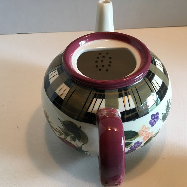 Oneida strawberry plaid teapots inside view