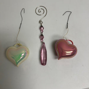 Pink Ornaments Heart Shaped Ornaments Pink Beads Lot of 3