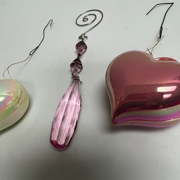 Pink Ornaments Heart Shaped Ornaments Pink Beads Lot of 3