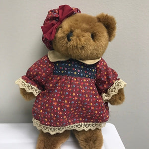 Plush Teddy Bear with Calico Print Dress 10" Jointed Bear Plush Toy