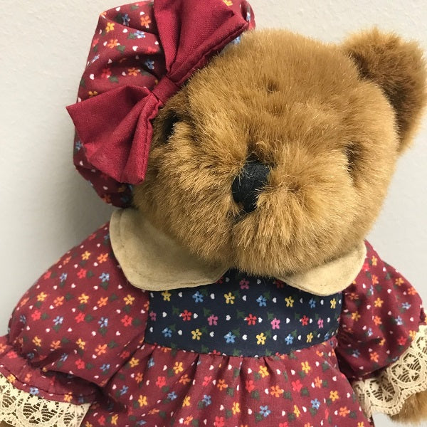 Plush Teddy Bear with Calico Print Dress 10" Jointed Bear Plush Toy