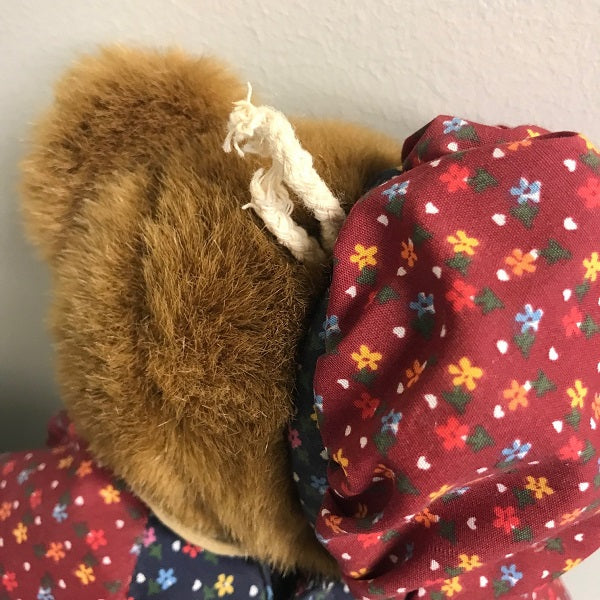 Plush Teddy Bear with Calico Print Dress 10" Jointed Bear Plush Toy