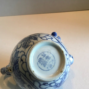 Porcelain Chinese Dragon Teapot Traditional White and Cobalt Blue