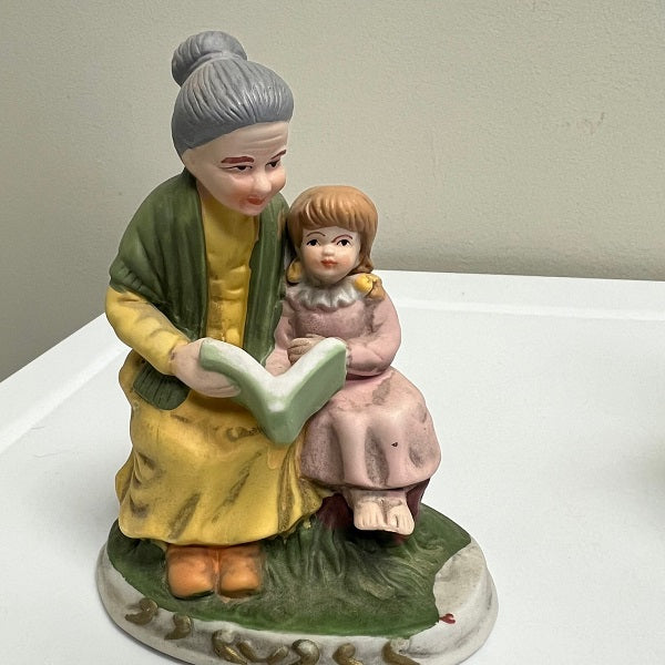 Porcelain Grandpa with Grandson Grandma with Granddaughter Set