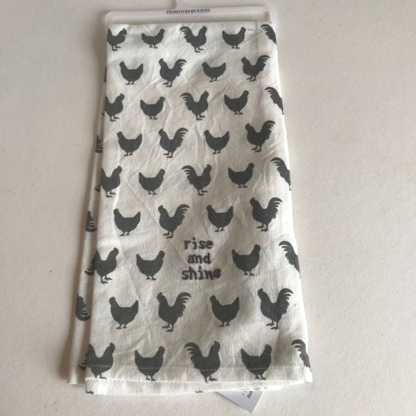 Primitives by Kathy Chicken Rise and Shine Dish Towel | Chicken Tea Towel