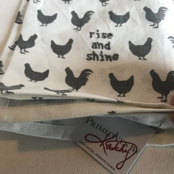 Primitives by Kathy Chicken Rise and Shine Dish Towel | Chicken Tea Towel