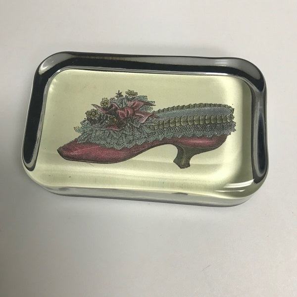 Rectangle Clear Glass Paperweight Victorian Shoe Photo Design