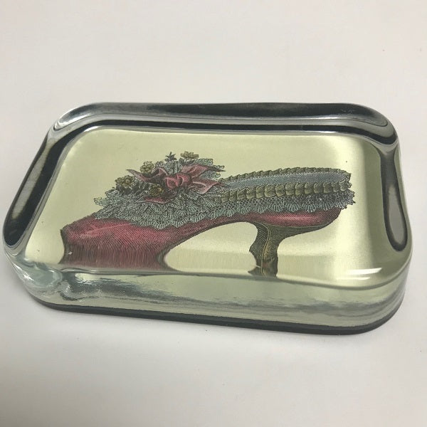 Rectangle Clear Glass Paperweight Victorian Shoe Photo Design