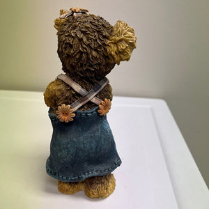Resin Bear Figurine Girl with Denim Jumper 8 inch