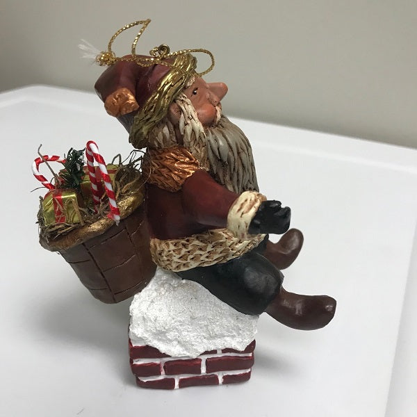 Roman Inc Santa Claus Sitting On Top Chimney Christmas Ornament 1998