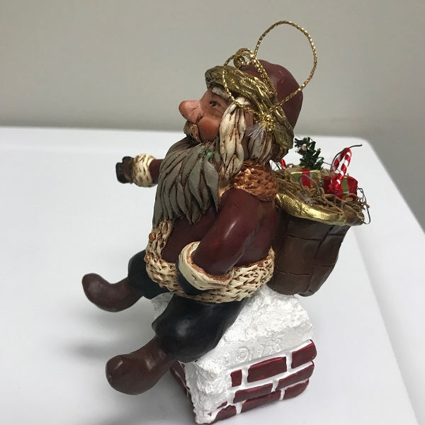 Roman Inc Santa Claus Sitting On Top Chimney Christmas Ornament 1998