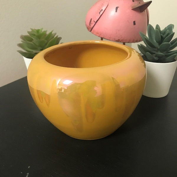 Round Yellow Ceramic Flower Pot Planter