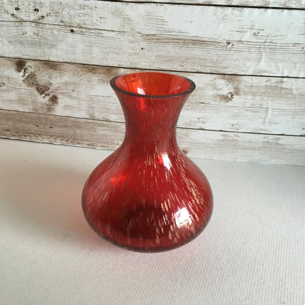Ruby Red Crackle 5 Inch Flower Vase | Short Red Flower Vase