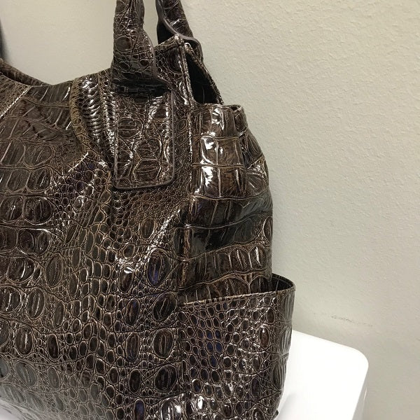 Sag Harbor Women’s Faux Brown Leather Reptile Shoulder Bag