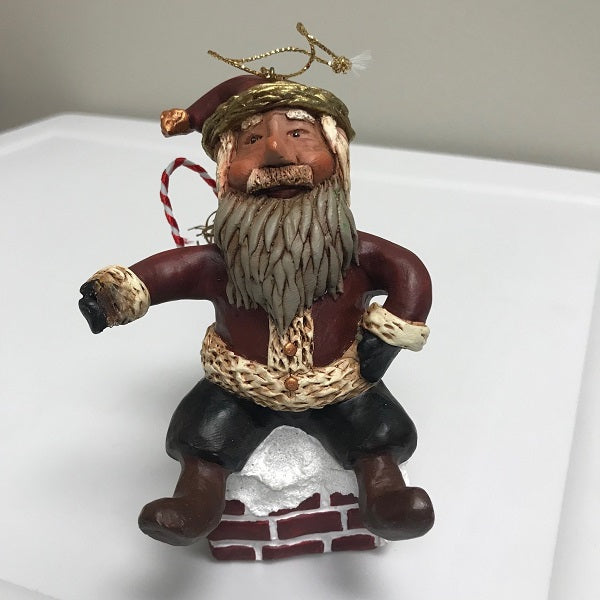 Roman Inc Santa Claus Sitting On Top Chimney Christmas Ornament 1998