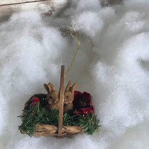 Silvestri Ornament Wicker Basket Christmas Ornament with Rabbits