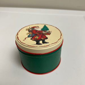 Small Round Christmas Tin Green Santa Claus Potpourri Press Tin 1991