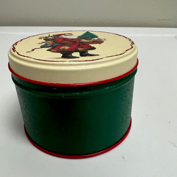 Small Round Christmas Tin Green Santa Claus Potpourri Press Tin 1991