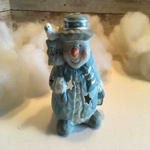 Snowman Tealight Holder Blue Porcelain Candle Holder Christmas 