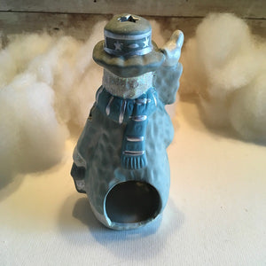 Snowman Tealight Holder Blue Porcelain Candle Holder Christmas 