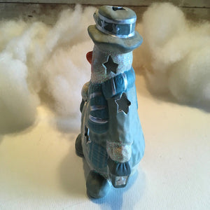 Snowman Tealight Holder Blue Porcelain Candle Holder Christmas 