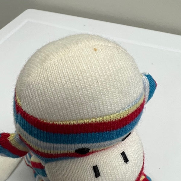 Sock Monkey 12 inch Knitted Plush by Aurora. Colorful Red Yellow Blue White