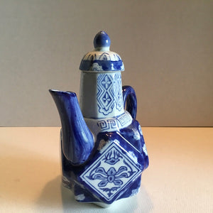 Vintage Squared Diamond Teapot Cobalt Blue And White Pattern
