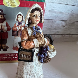 Thanksgiving Pilgrims Figurines Treasured Times Holiday Collection Set of 2
