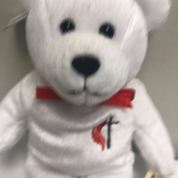 The Original Holy Bear United Methodist Church White Bear Red Ribbon Bow 